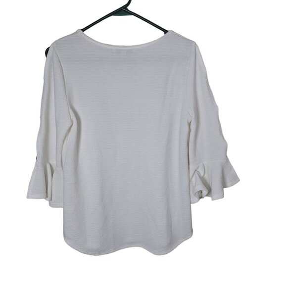 Green Envelope Los Angeles Blouse Button Ruffle Sleeves Cold Shoulder Womens S - Picture 3 of 8